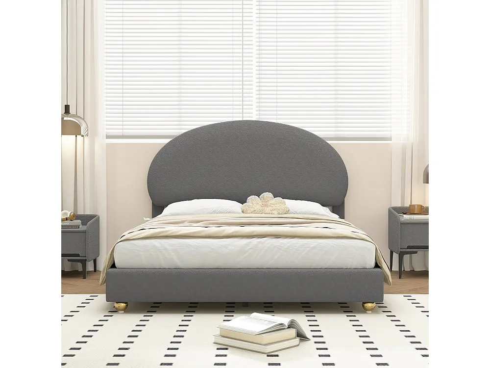 Cama sherpa acolchoada 140x200 cm - com base de ripas - Cinza