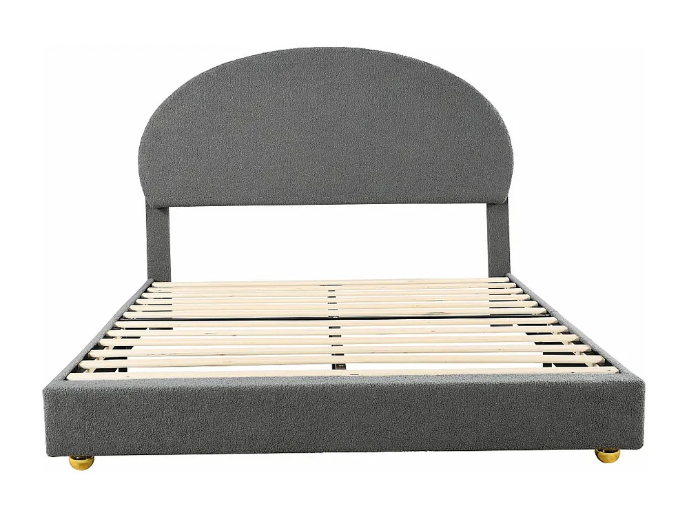 Cama sherpa acolchoada 140x200 cm - com base de ripas - Cinza