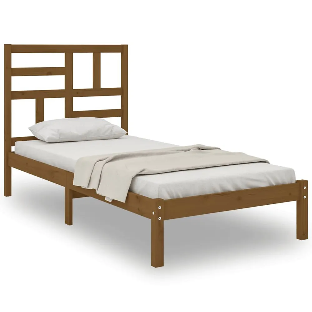 Estrutura de cama 100x200 cm madeira maciç castanho mel