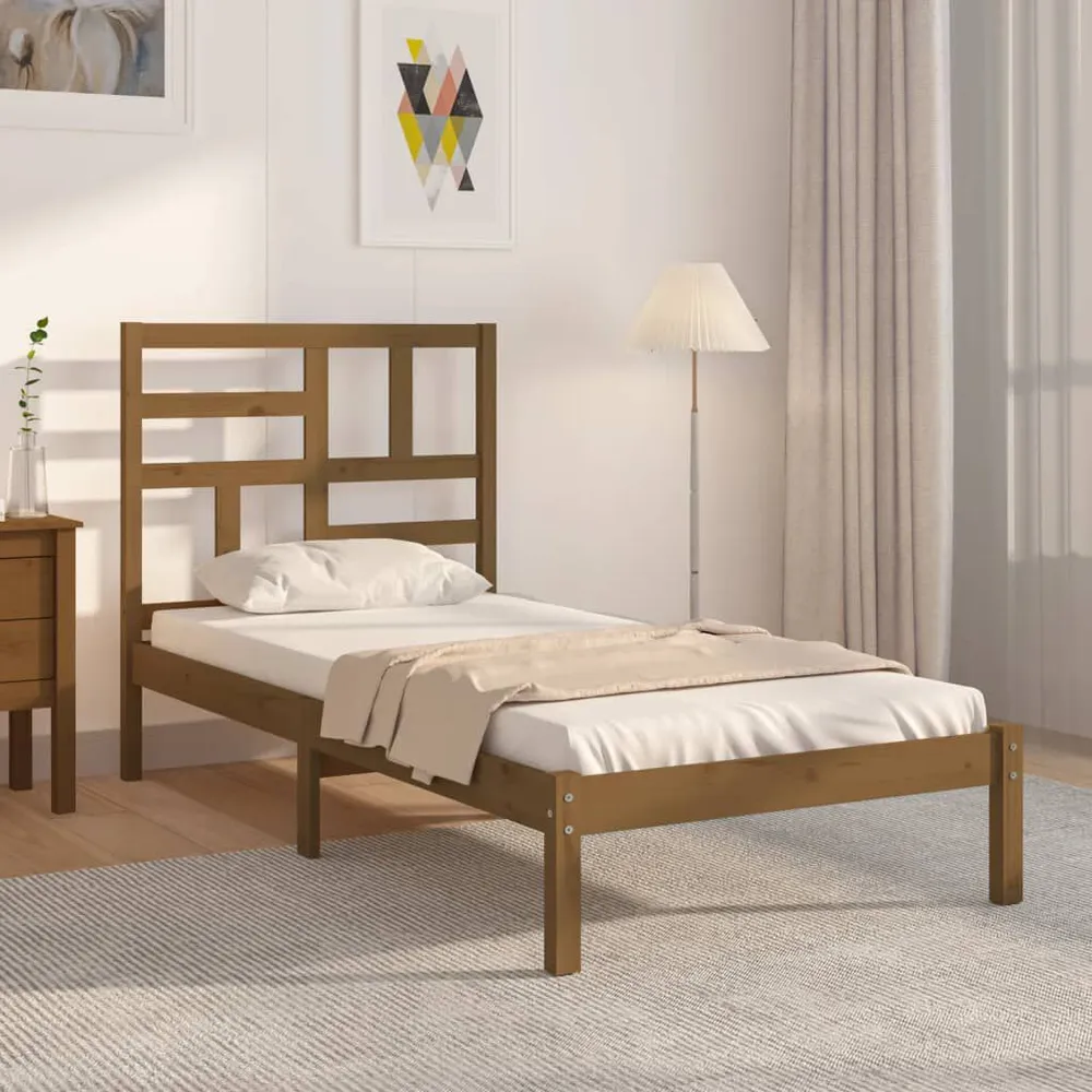 Estrutura de cama 100x200 cm madeira maciç castanho mel