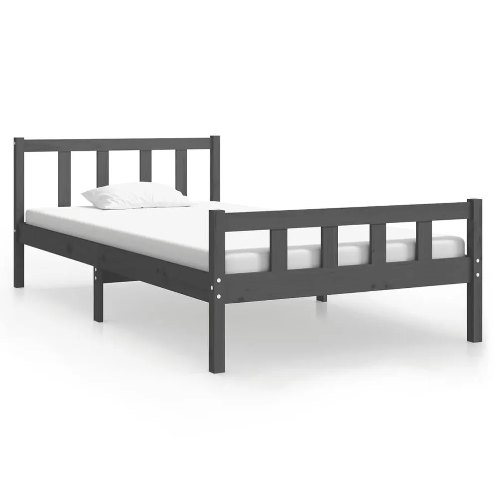 Estrutura de cama 100x200 cm madeira maciç cinzento