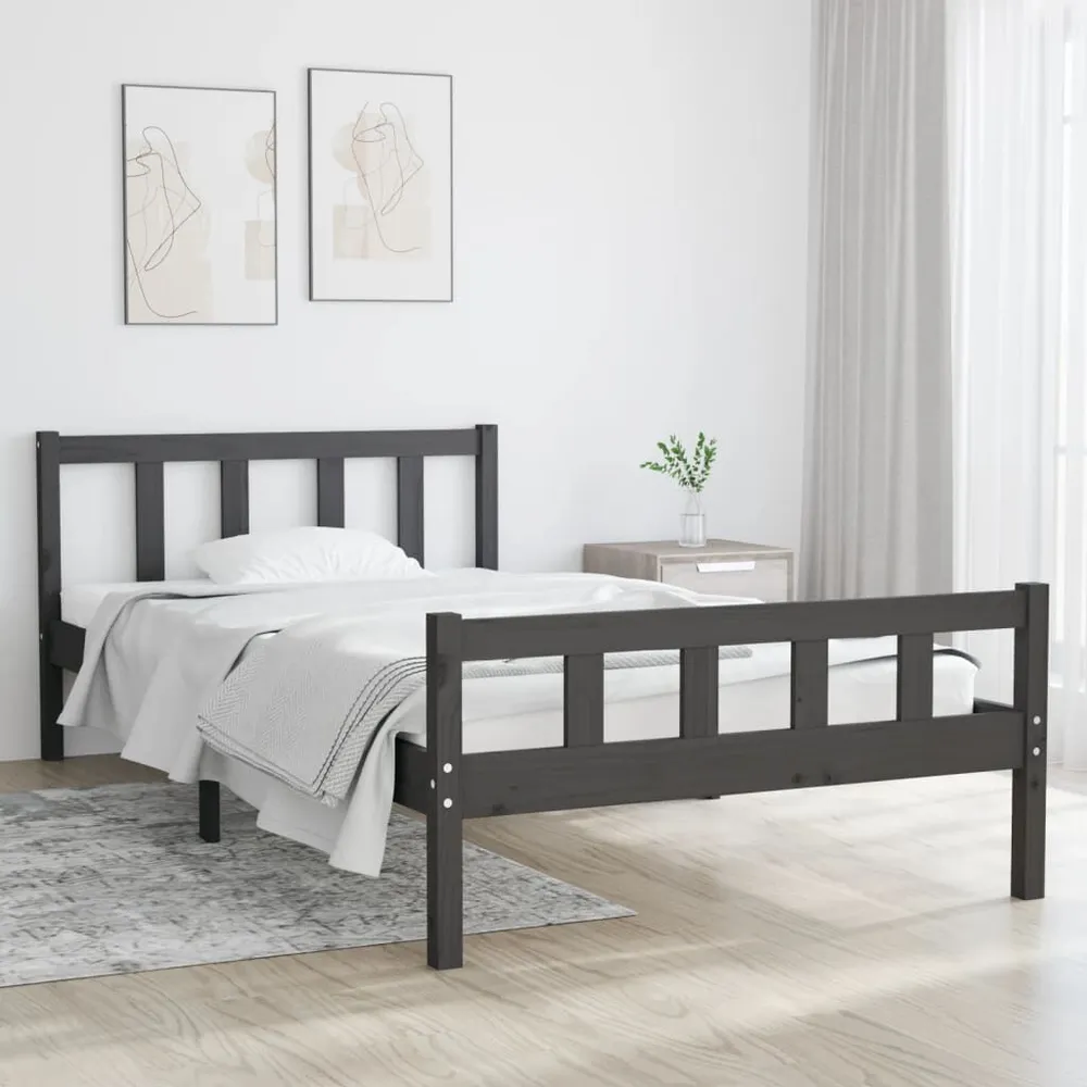 Estrutura de cama 100x200 cm madeira maciç cinzento