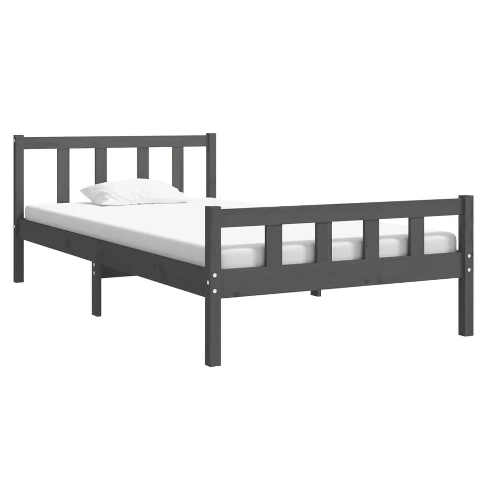 Estrutura de cama 100x200 cm madeira maciç cinzento