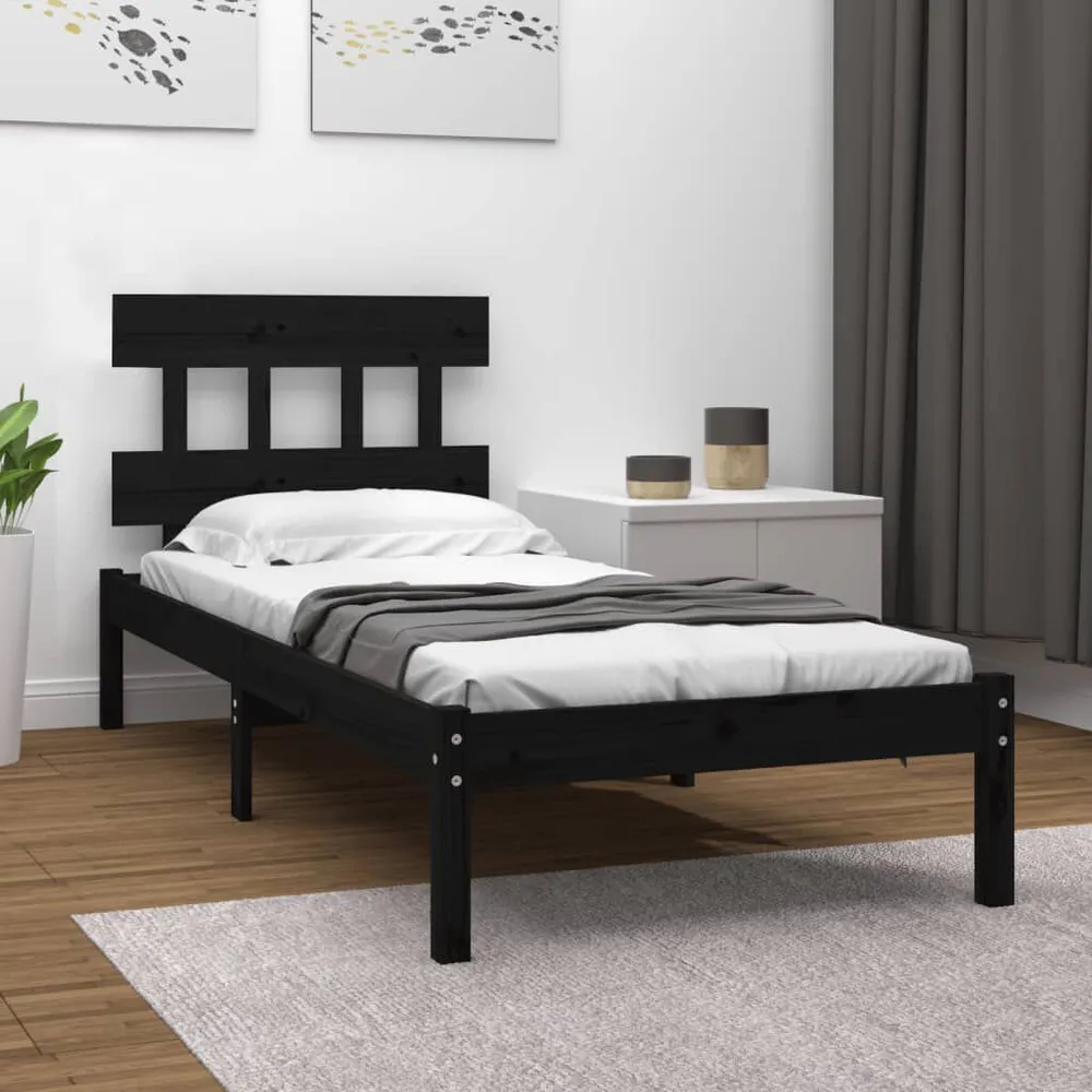Estrutura de cama 100x200 cm madeira maciç preto
