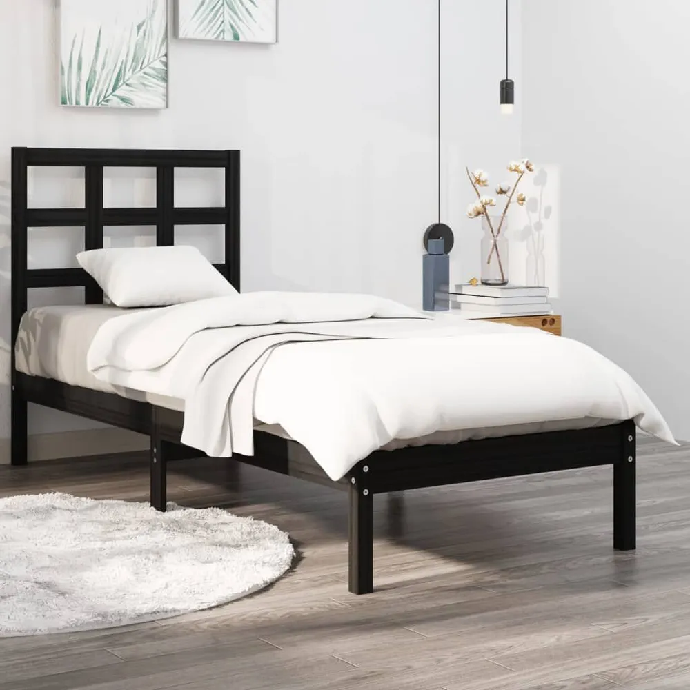 Estrutura de cama 100x200 cm madeira maciç preto