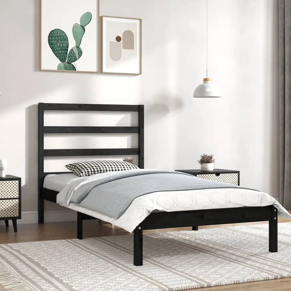 Estrutura de cama 100x200 cm madeira de pinho maciç preto