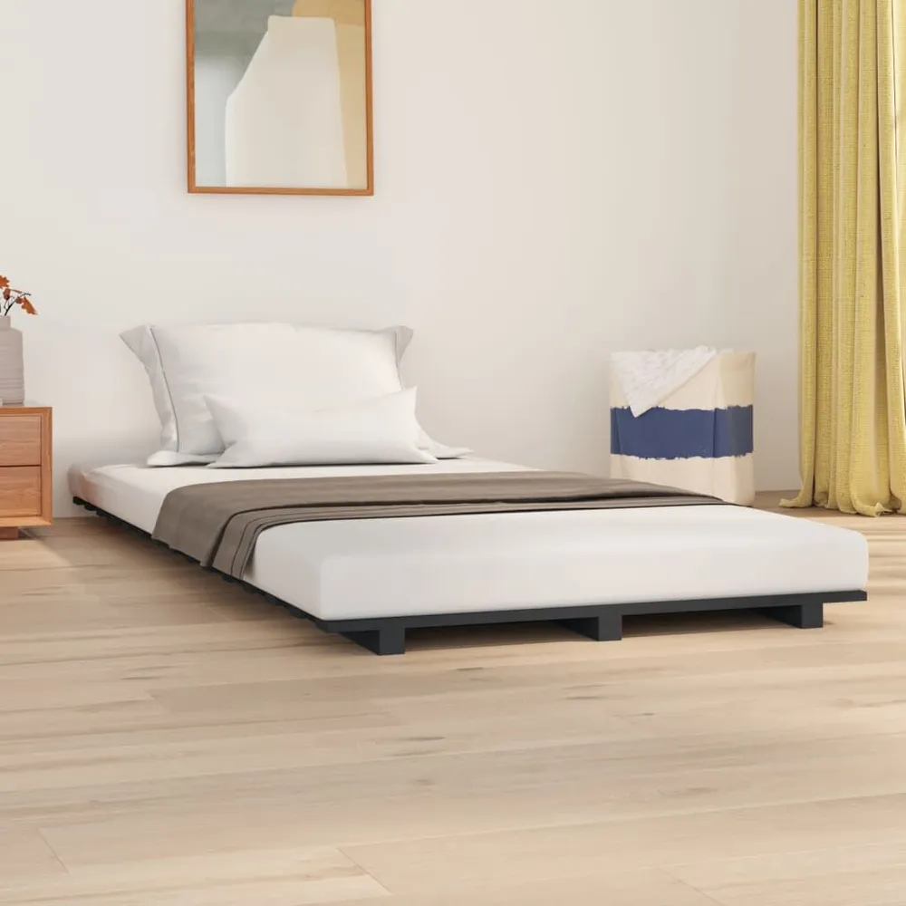 Estrutura de cama 100x200 cm madeira de pinho maciç cinzento