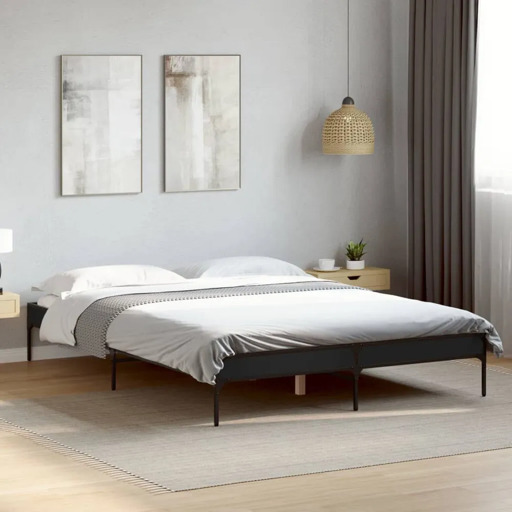 Estrutura de cama 120x190 cm derivados de madeira/metal preto
