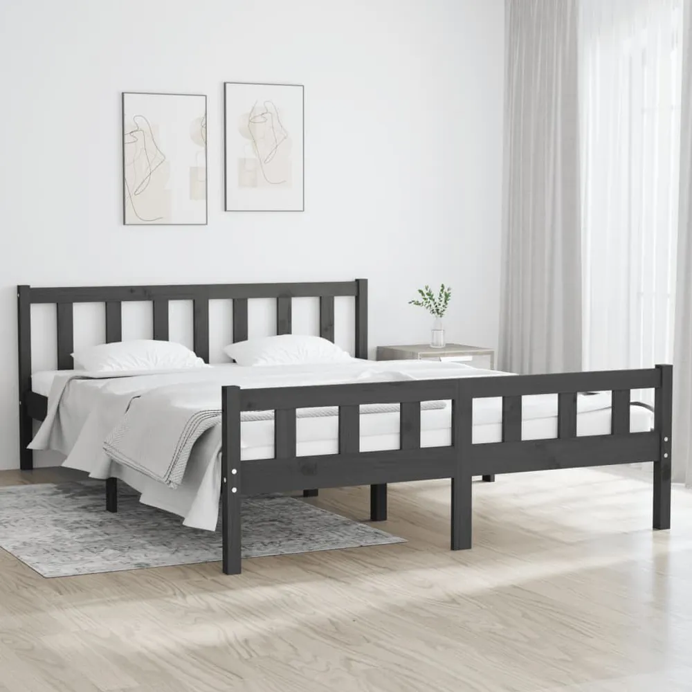 Estrutura de cama 120x200 cm madeira maciç cinzento