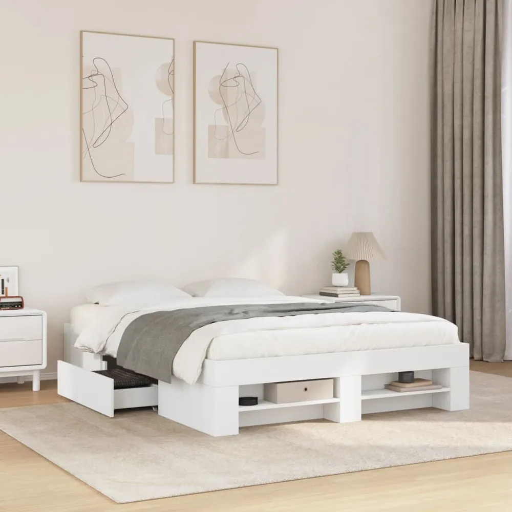 Estrutura de cama 135x190 cm derivados de madeira branco