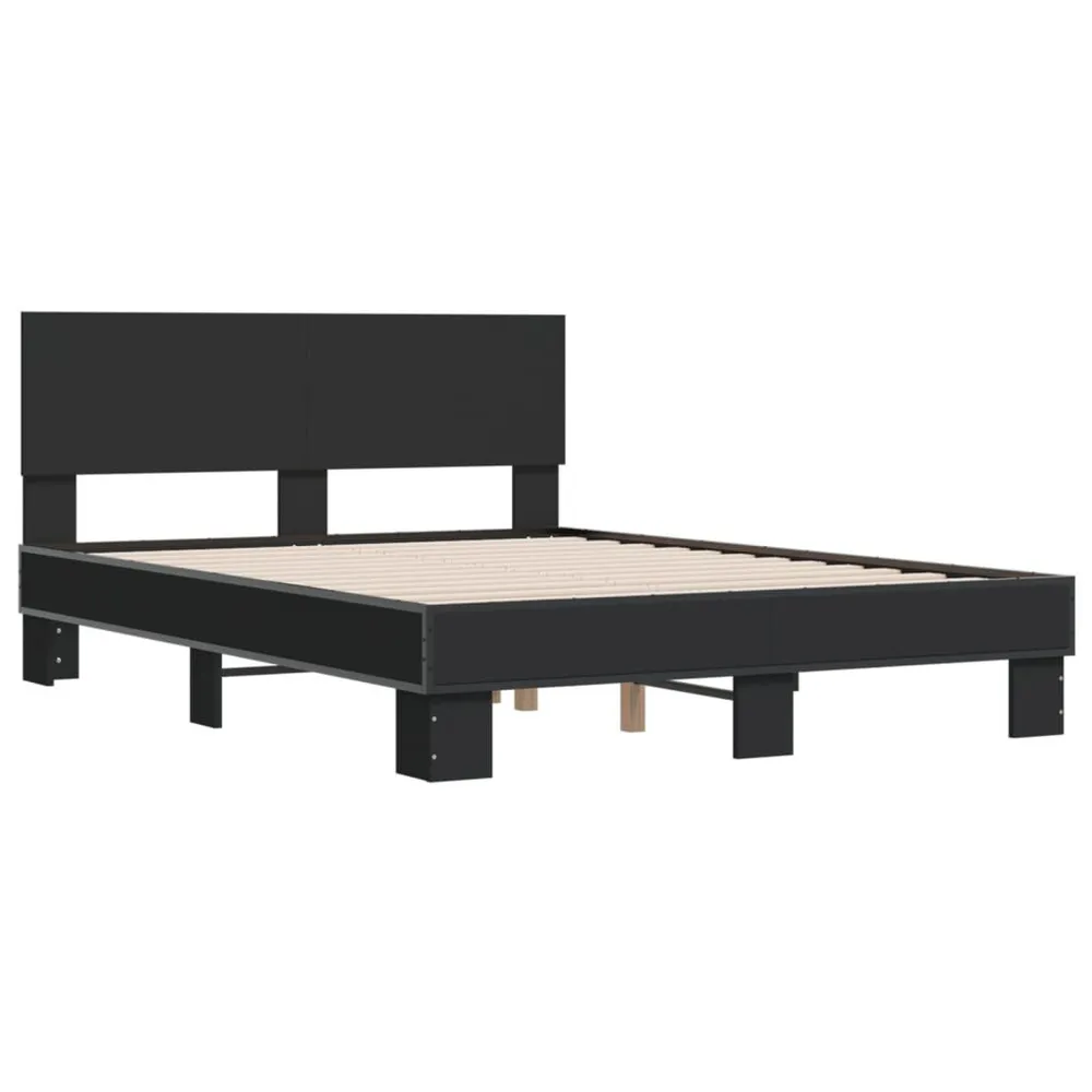 Estrutura de cama 140x190 cm derivados de madeira/metal preto