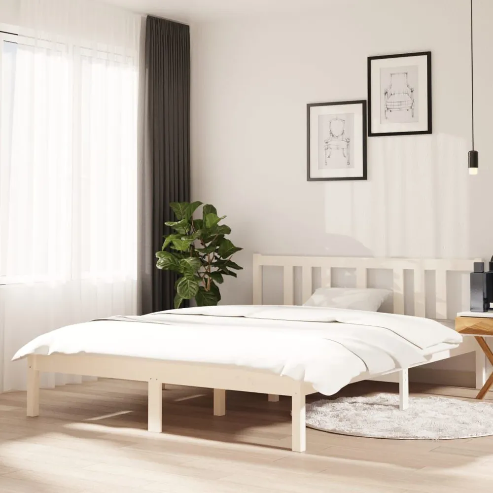 Estrutura de cama 140x190 cm madeira maciç branco