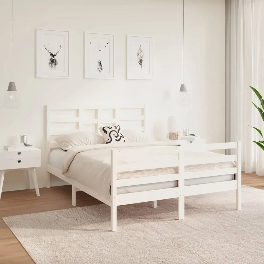 Estrutura de cama 140x190 cm madeira maciç branco