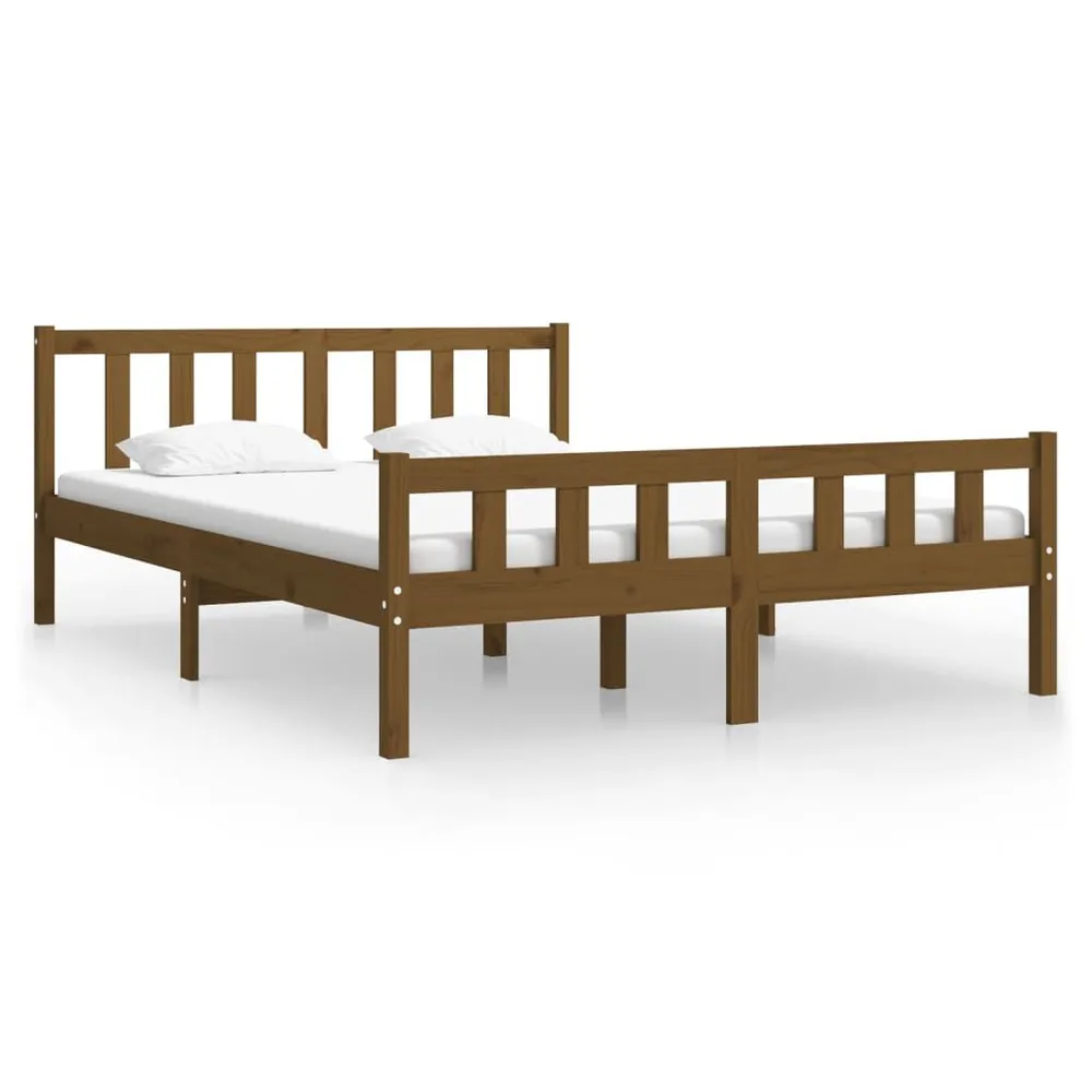 Estrutura de cama 140x190 cm madeira maciç castanho-mel