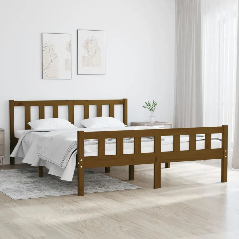 Estrutura de cama 140x190 cm madeira maciç castanho-mel