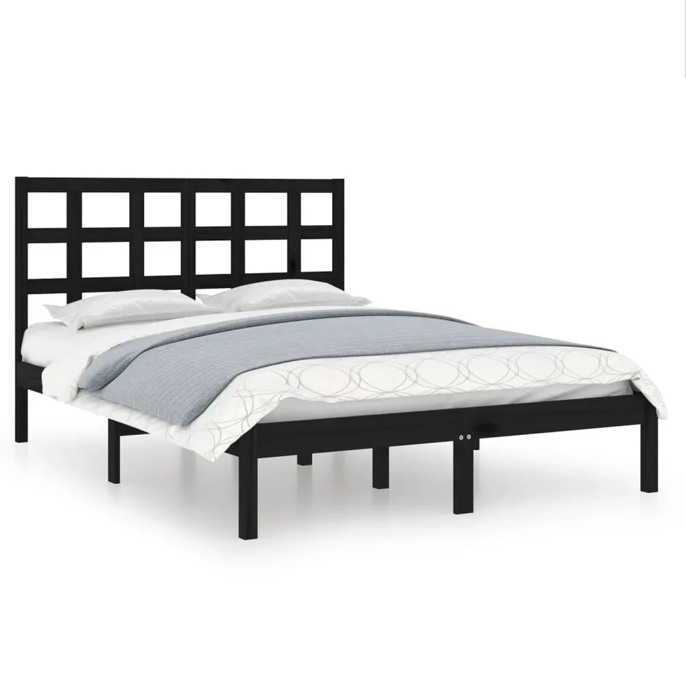Estrutura de cama 140x190 cm madeira maciç preto