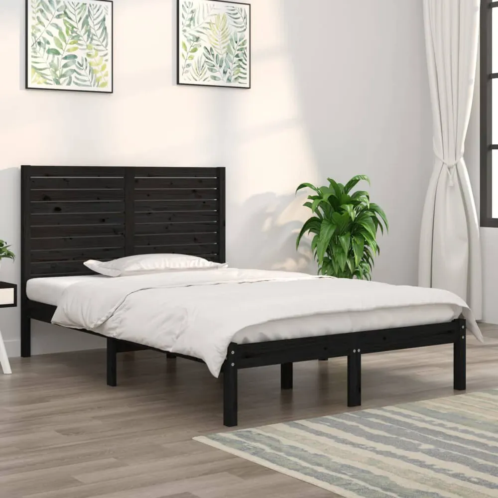 Estrutura de cama 140x190 cm madeira maciç preto