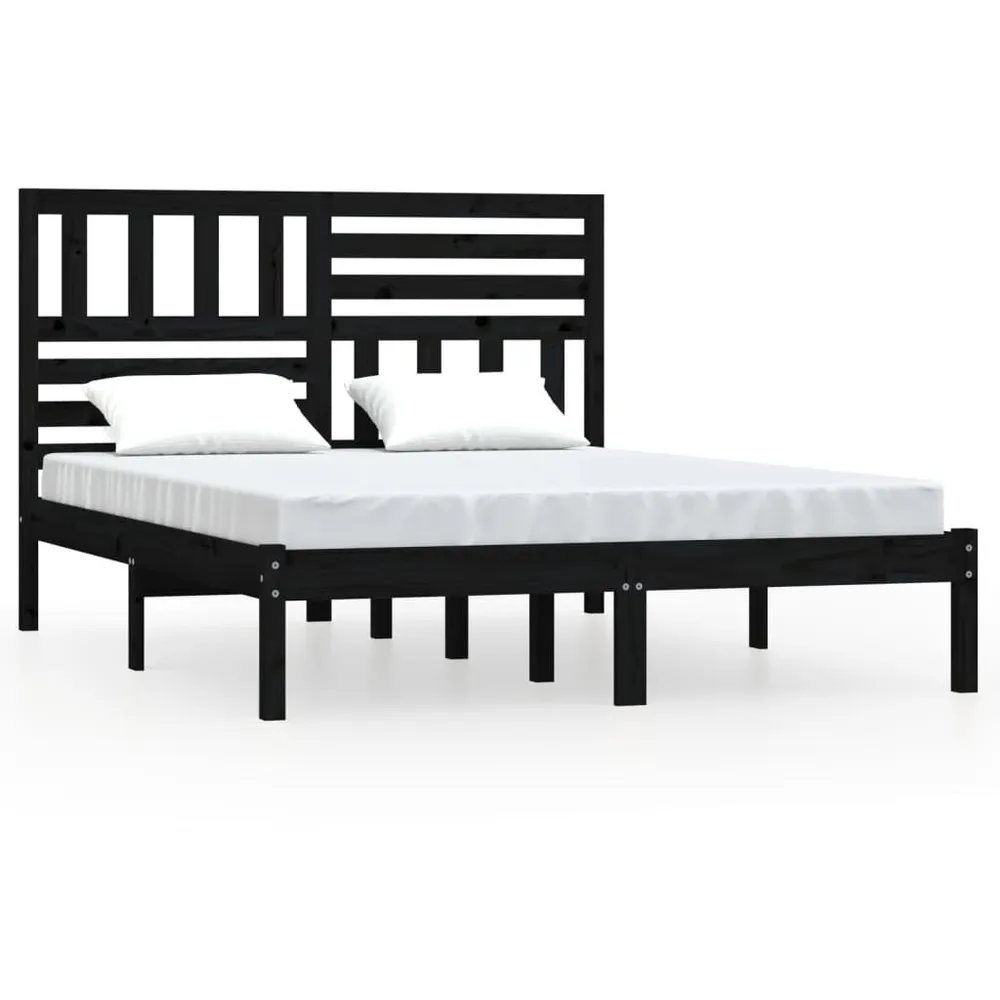 Estrutura de cama 140x190 cm madeira de pinho maciç preto