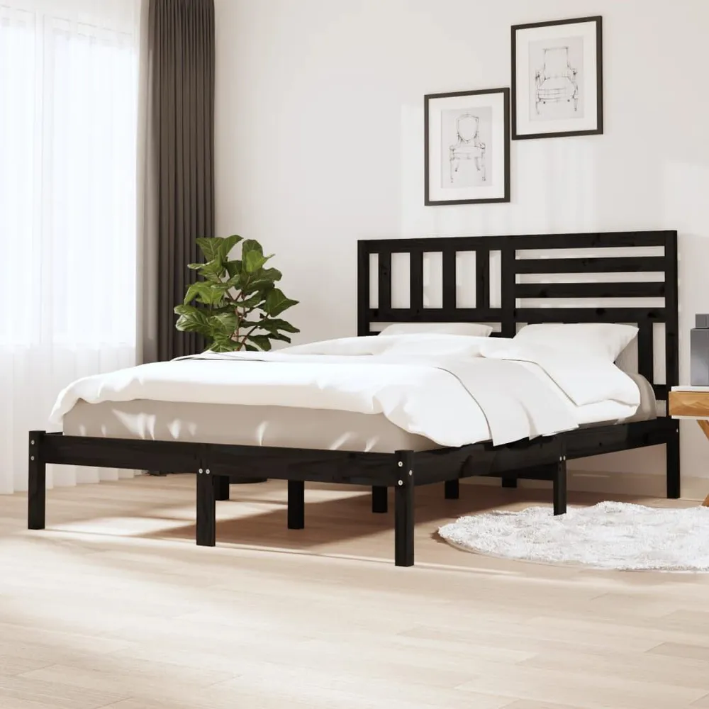 Estrutura de cama 140x190 cm madeira de pinho maciç preto