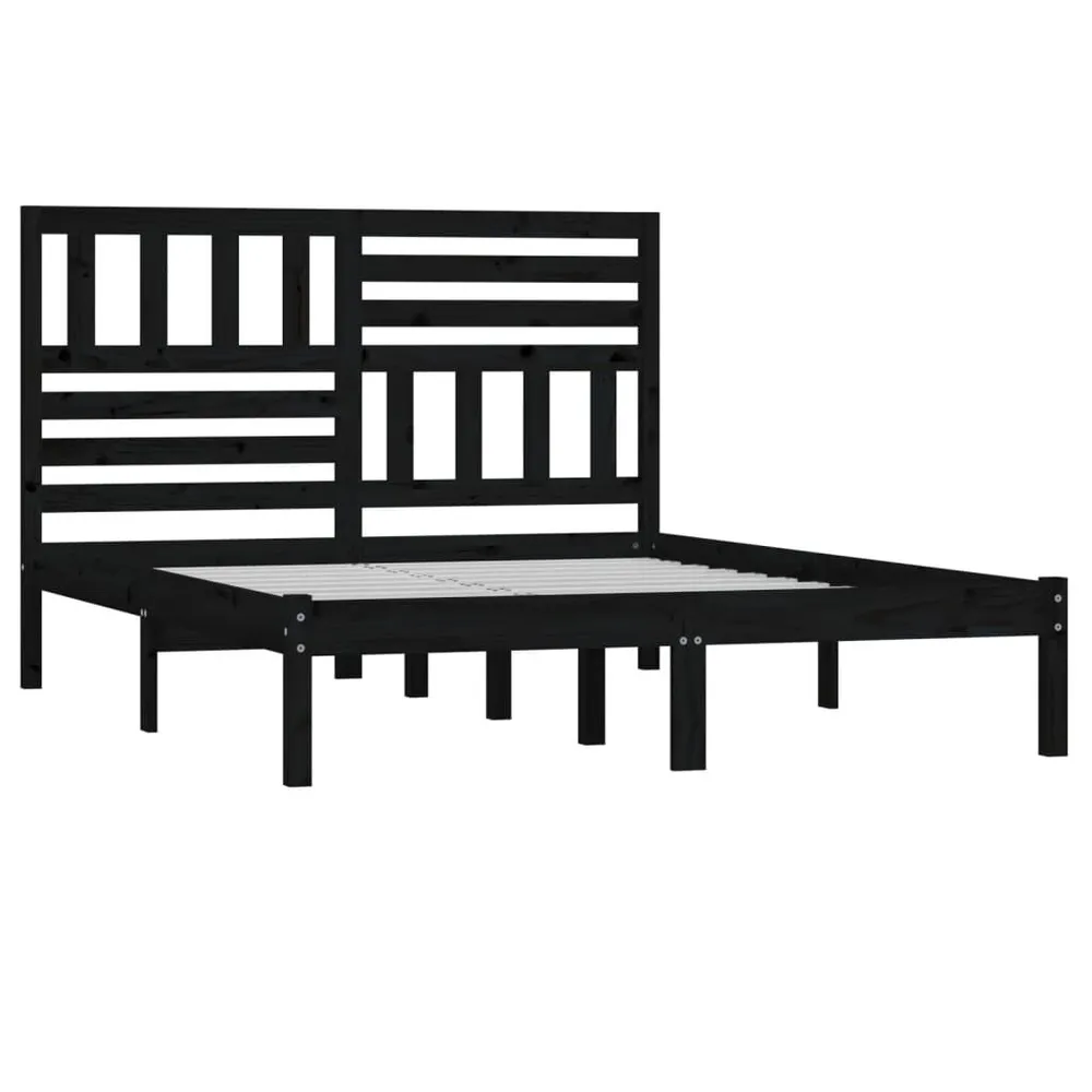 Estrutura de cama 140x190 cm madeira de pinho maciç preto