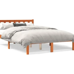 Estrutura de cama 140x190 cm madeira pinho maciç castanho cera
