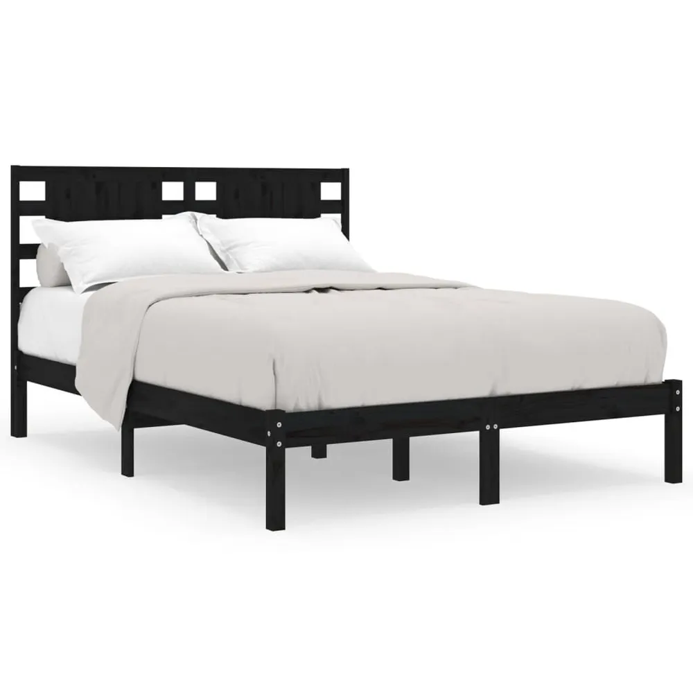 Estrutura de cama 140x190 cm madeira de pinho maciç preto