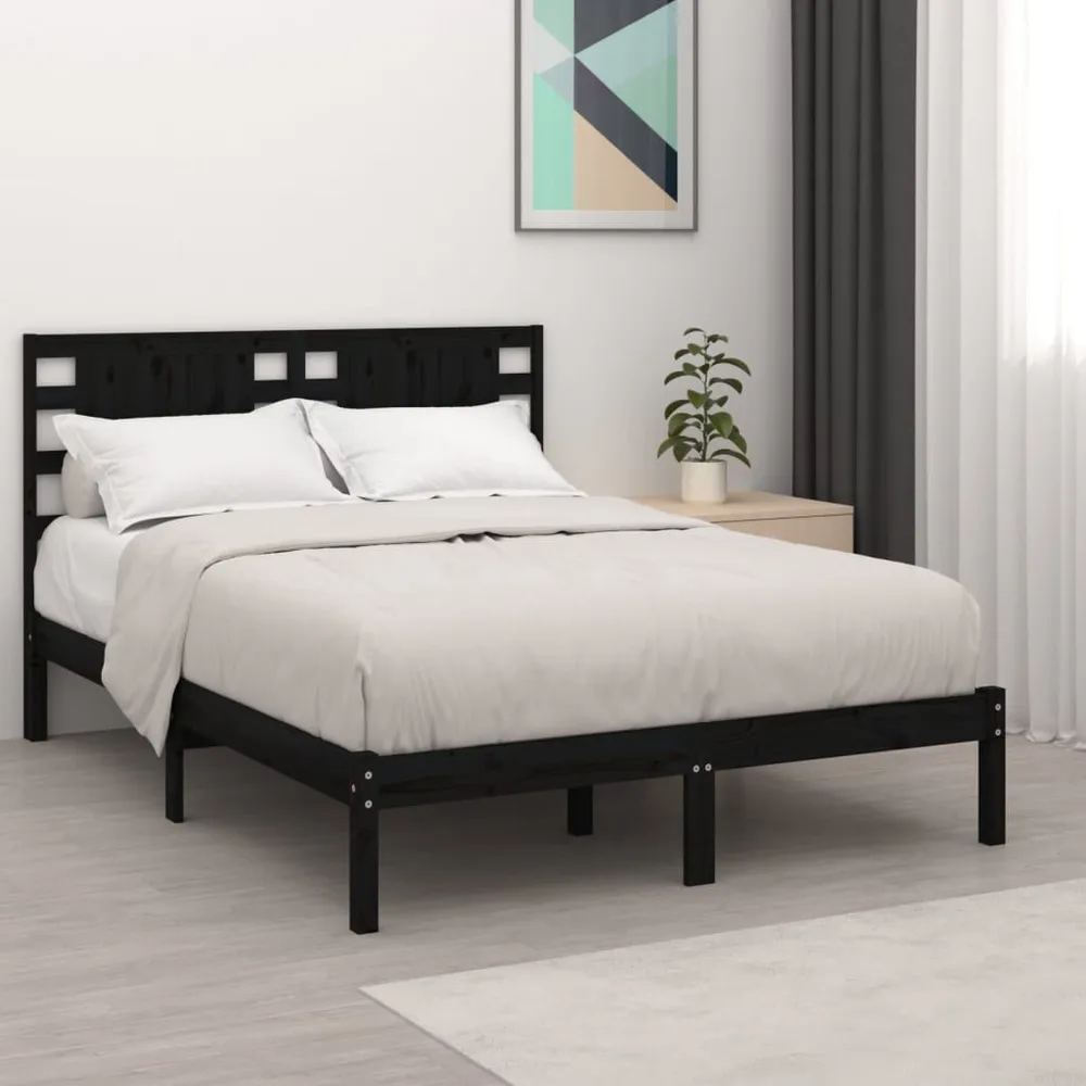 Estrutura de cama 140x190 cm madeira de pinho maciç preto