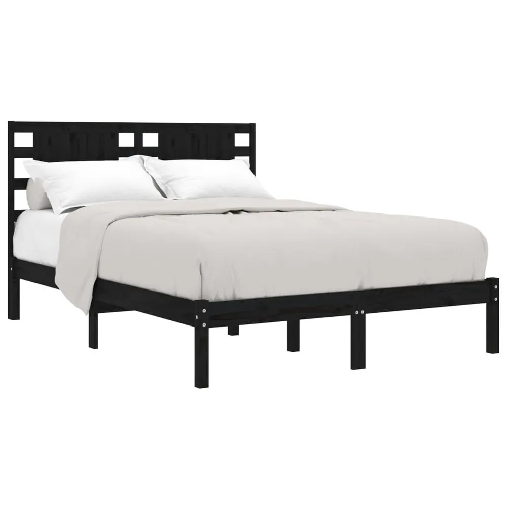 Estrutura de cama 140x190 cm madeira de pinho maciç preto