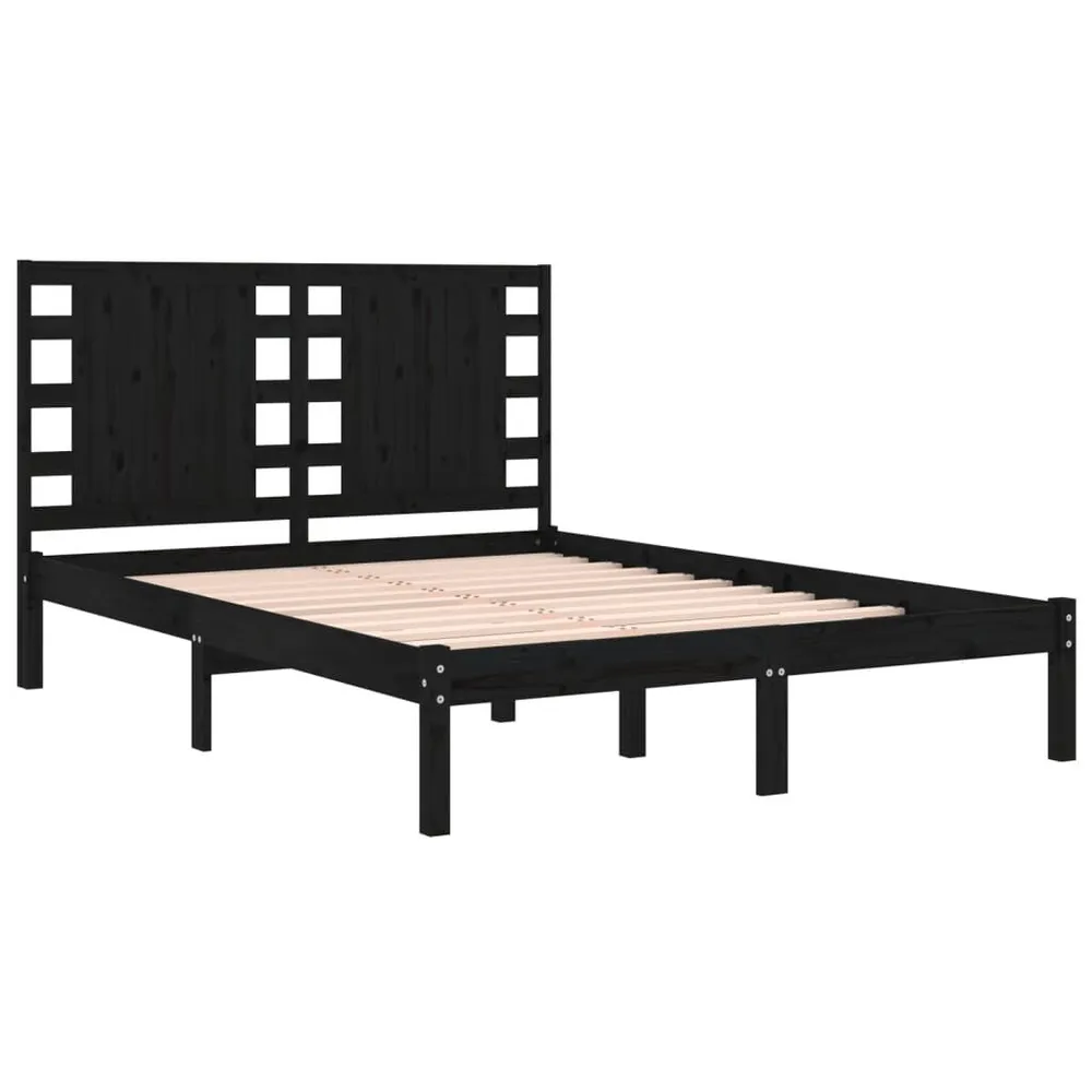 Estrutura de cama 140x190 cm madeira de pinho maciç preto