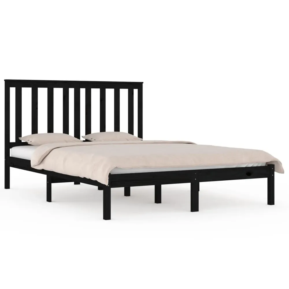 Estrutura de cama 140x190 cm madeira de pinho maciç preto