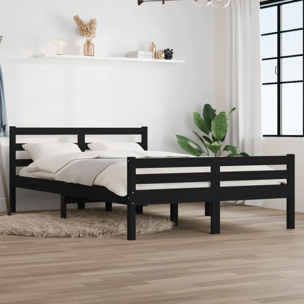 Estrutura de cama 140x200 cm madeira maciç preto