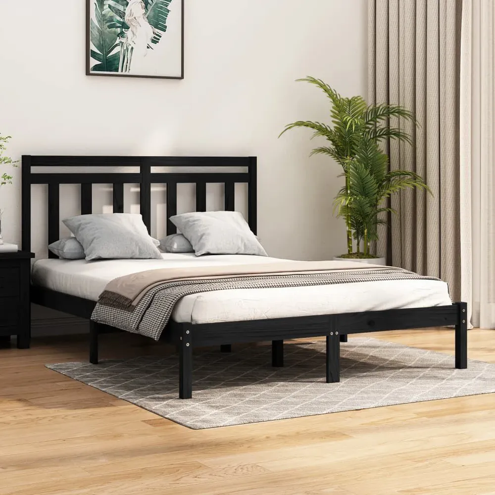 Estrutura de cama 140x200 cm madeira maciç preto