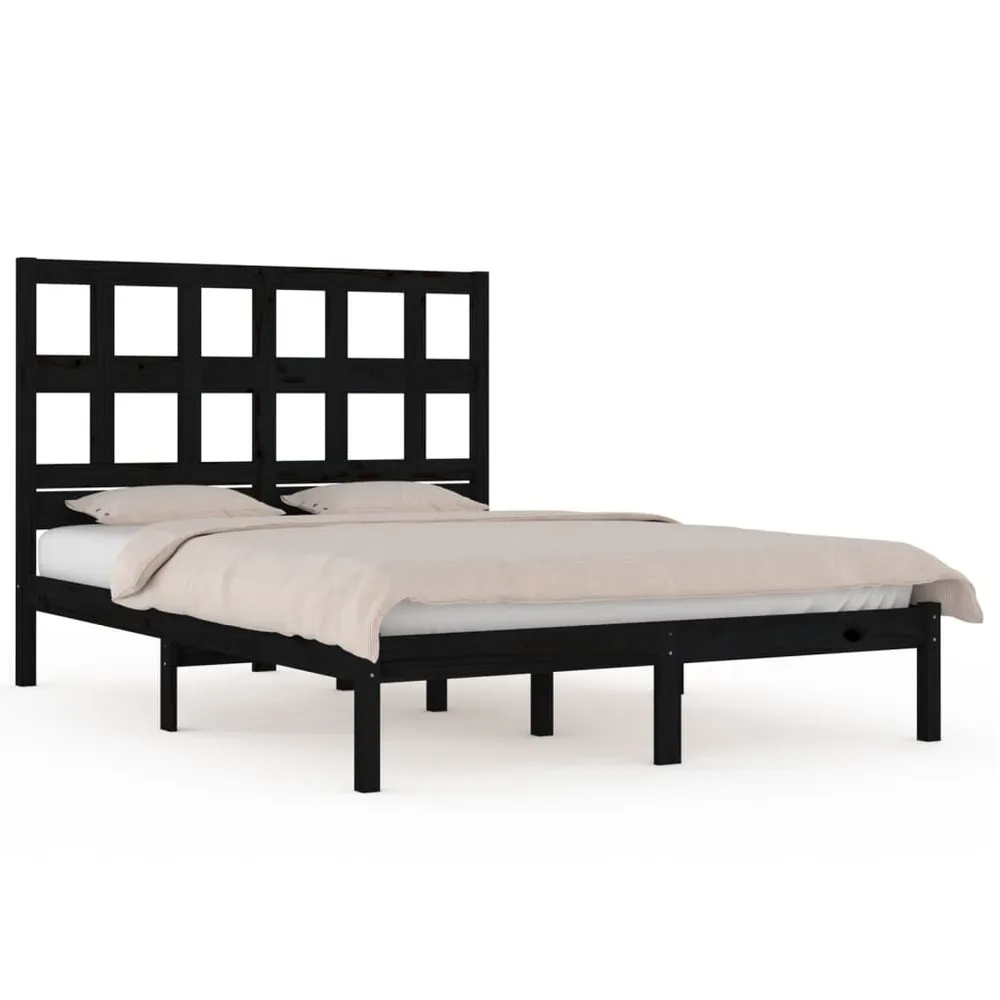 Estrutura de cama 140x200 cm madeira de pinho maciç preto