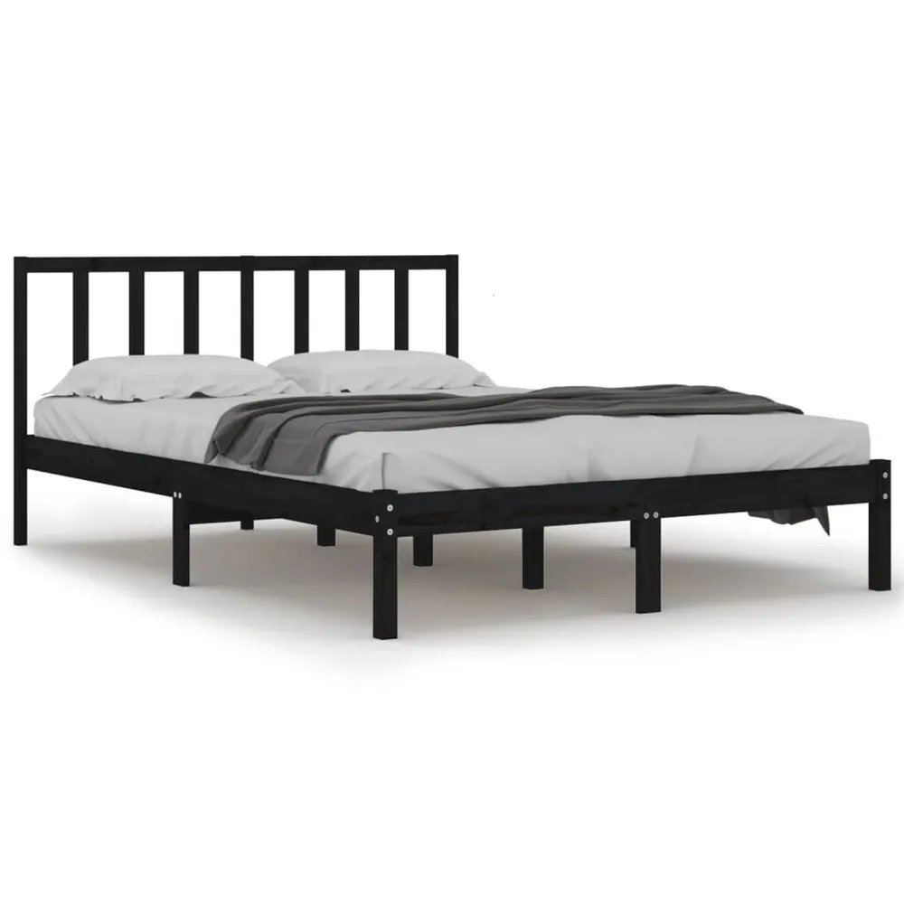 Estrutura de cama 140x200 cm madeira de pinho maciç preto