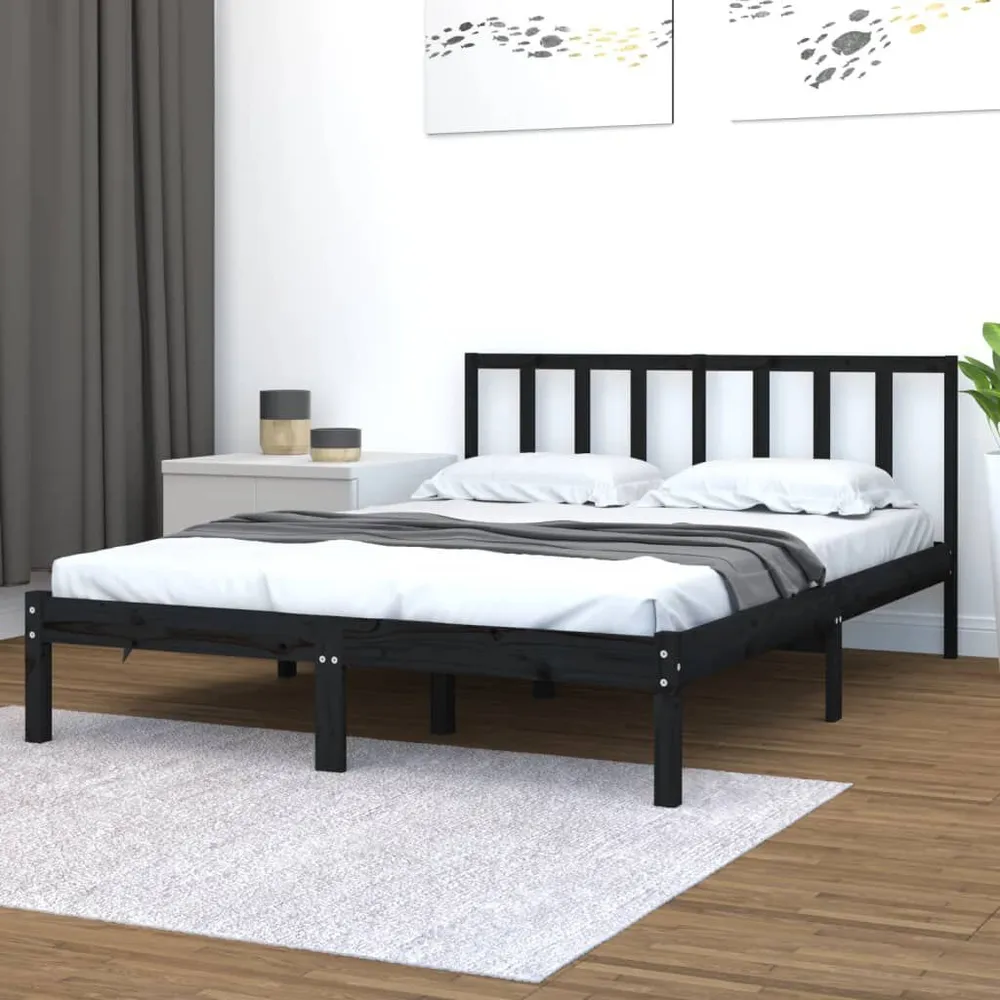 Estrutura de cama 140x200 cm madeira de pinho maciç preto