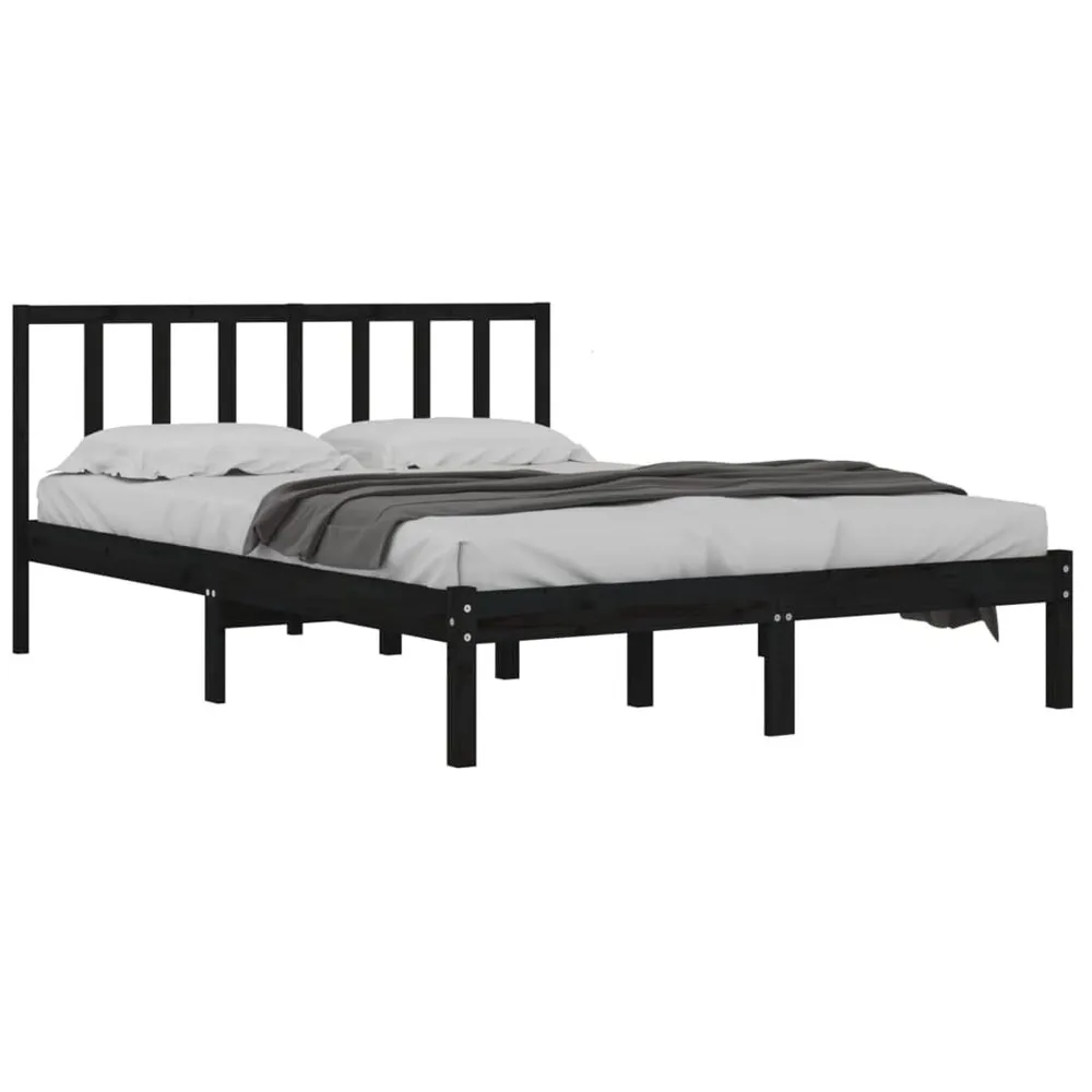 Estrutura de cama 140x200 cm madeira de pinho maciç preto