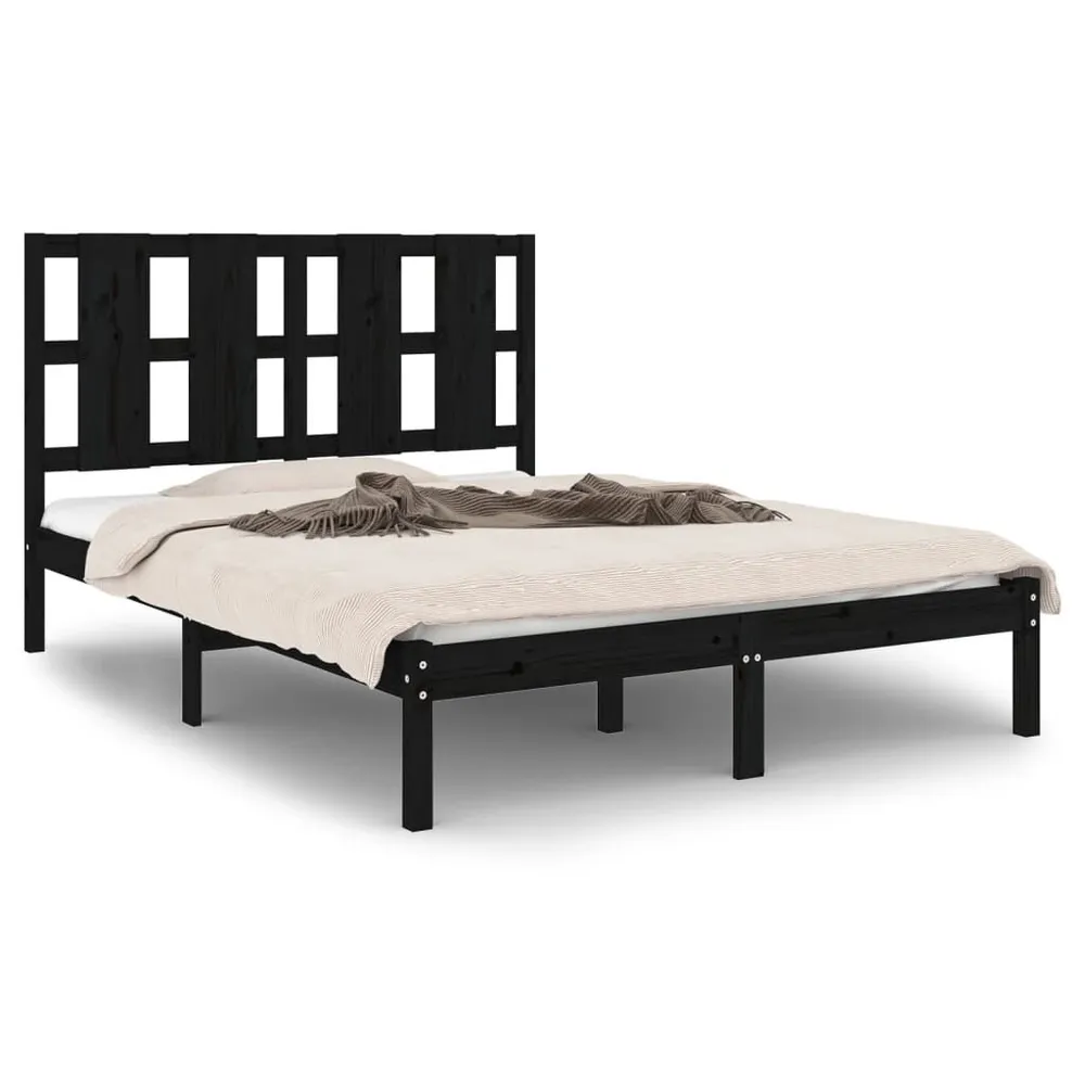 Estrutura de cama 140x200 cm madeira de pinho maciç preto