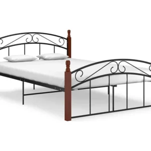 Estrutura de cama 140x200cm metal/madeira carvalho maciç preto