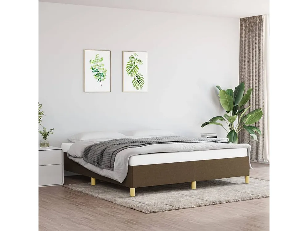 Estrutura de cama 160x200 cm tecido castanho-escuro