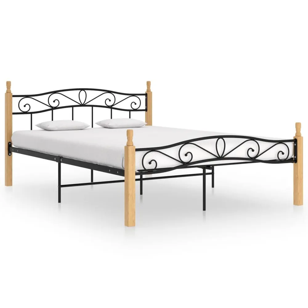 Estrutura de cama 160x200cm metal/madeira carvalho maciç preto