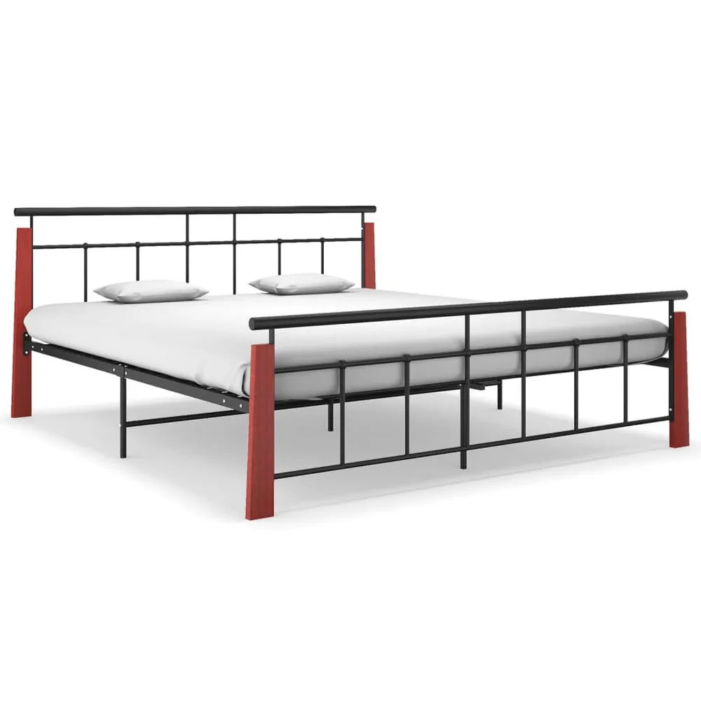 Estrutura de cama 180x200 cm metálico e madeira de carvalho maciç