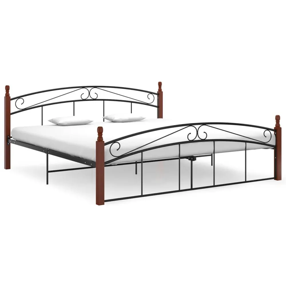 Estrutura de cama 180x200cm metal/madeira carvalho maciç preto