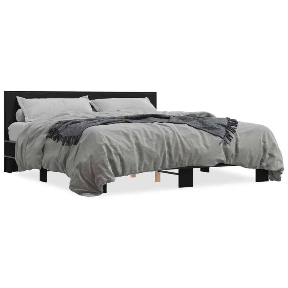 Estrutura de cama 200x200 cm derivados de madeira/metal preto