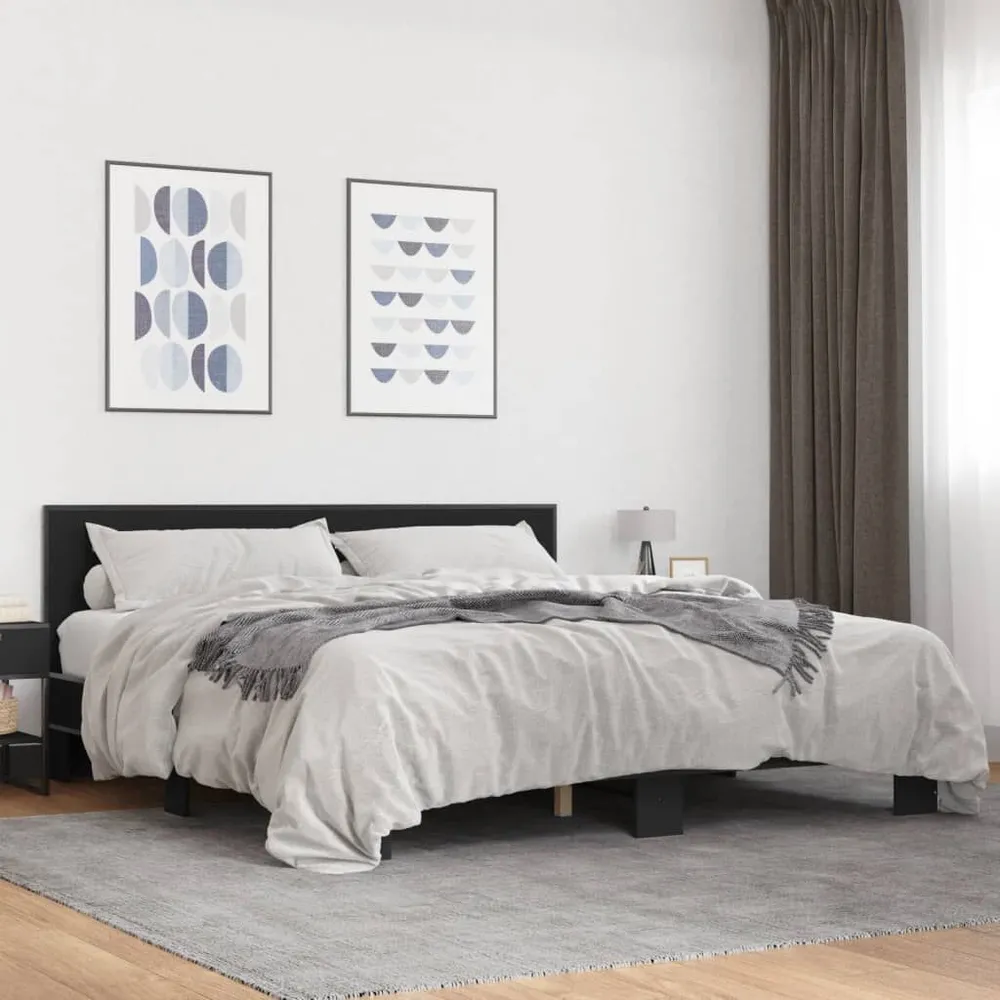 Estrutura de cama 200x200 cm derivados de madeira/metal preto