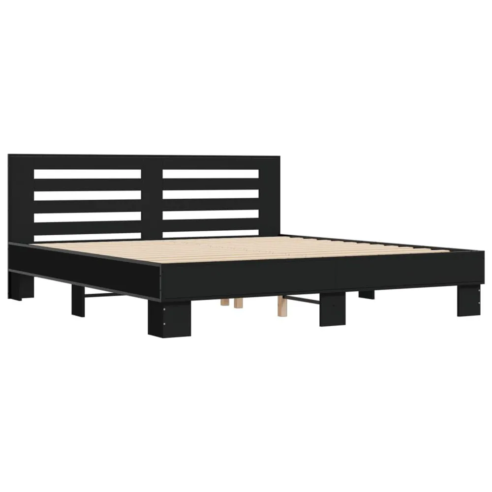Estrutura de cama 200x200 cm derivados de madeira/metal preto