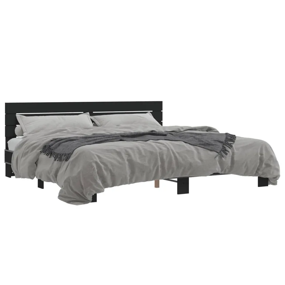 Estrutura de cama 200x200 cm derivados de madeira/metal preto