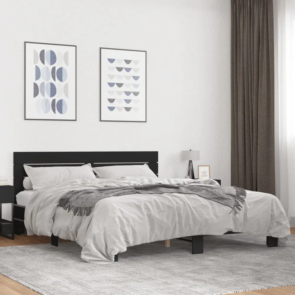 Estrutura de cama 200x200 cm derivados de madeira/metal preto
