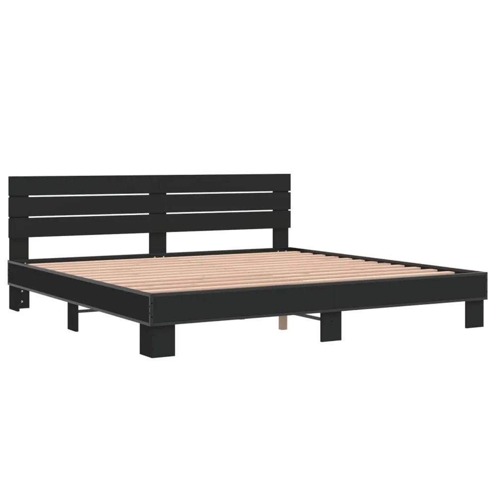 Estrutura de cama 200x200 cm derivados de madeira/metal preto