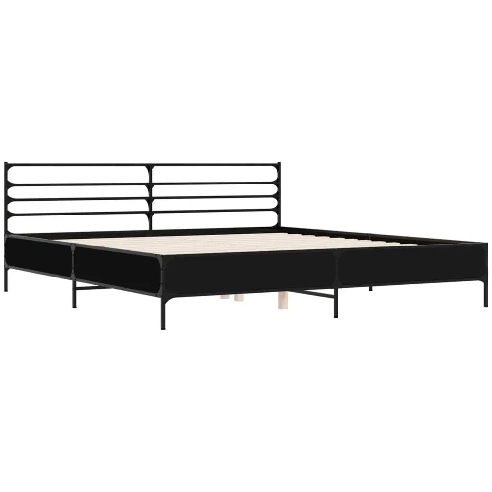 Estrutura de cama 200x200 cm derivados de madeira/metal preto