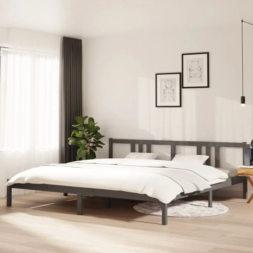 Estrutura de cama 200x200 cm madeira maciç cinzento